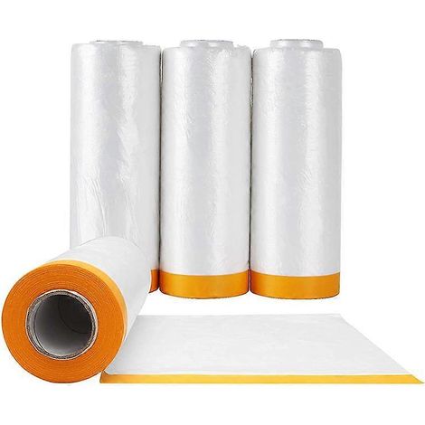 4 rouleaux de bâche de protection transparente 4,9 x 65,5 pi, pré-collée, pour la peinture automobile (1/4)