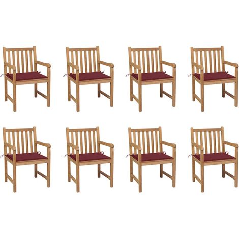 vidaXL Chaises de jardin lot de 8 avec coussins bordeaux Bois de teck (1/5)