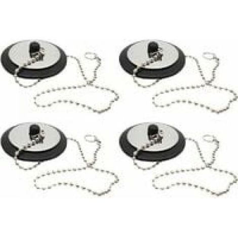 Bouchon de vidange avec chaînette, couvercle de bonde en caoutchouc, accessoires pour lavabo et salle de bain (4 bouchons avec chaînette), pour lavabos, baignoires, douches et cuisine (noir) (1/5)