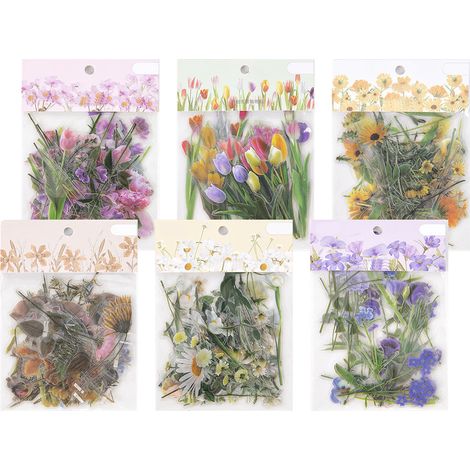 Lot 6 Autocollants Floreaux Rétro, Naturel Scrapbooking, Stickers DIY PC Portable (1/5)