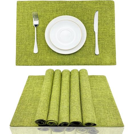 Set mit 6 hitzebeständigen, maschinenwaschbaren, knitterfreien und pflegeleichten Platzsets aus Baumwolle und Leinen, 30 x 45 cm, grasgrün (1/5)