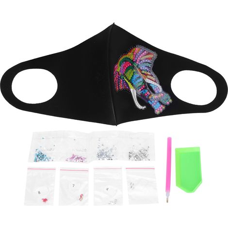 Kit DIY de peinture diamant forme spéciale, masque buccal motif éléphant, art innovant 33x13cm (AA440) (1/5)