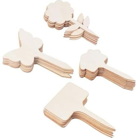 Set mit 40 Gartenschildern aus Holz – 4 dekorative Formen (T-Form, Schmetterling, Haus, Blume) Umweltfreundlich, wiederverwendbar, für Kräuter, Gemüse und Blumen, drinnen und draußen (1/5)