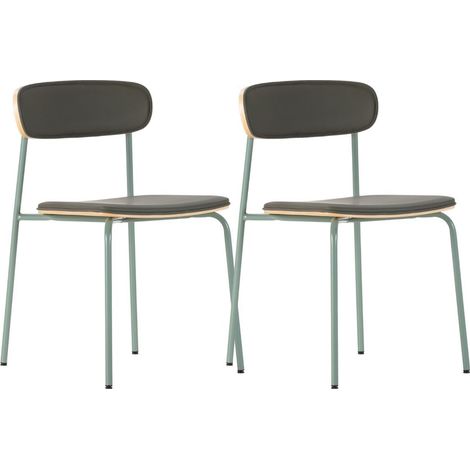 Lot de 2 chaises structure métal gris bleuté assise et dossier bois et PU vert - LAURA (1/5)