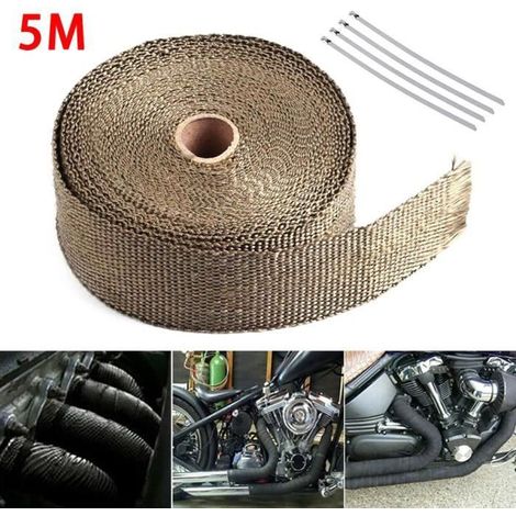 Pièces Auto,Collecteur d'échappement en Fiber de verre,rouleau noir de 5M,bande thermo-enveloppante,isolation - Type Marron (1/4)