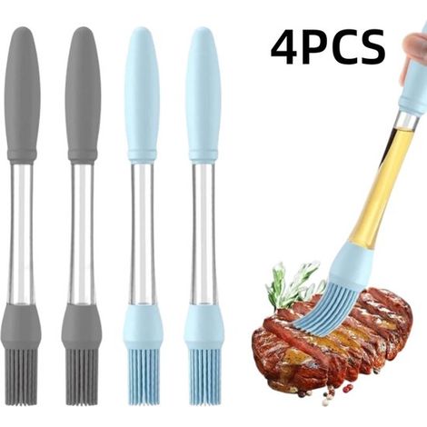 Set di 4 pennelli per olio, salse, barbecue, cottura al forno, in silicone, con manico trasparente, per carne, burro, grigio e blu, 23x2,5 cm (1/4)