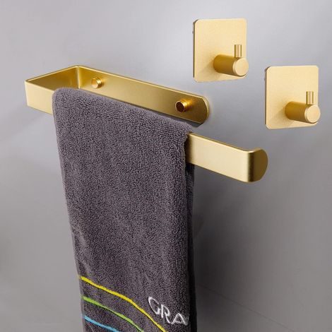 Porte-Serviettes Autocollant - Barre Mural En Aluminium Anodisé - Pour Salle De Bain Et Cuisine - Charge Max 5 Kg - Lot De 2 (1/5)