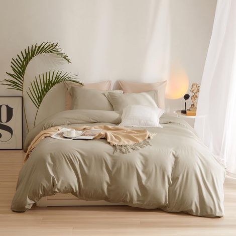 Parure de lit 3 pièces avec Fermeture éclair pour très Grand lit, Style Moderne – Literie Taupe bohème – 1 Housse de Couette très Grand lit (264,2 x 228,6 cm) avec 2 taies d'oreiller (1/5)