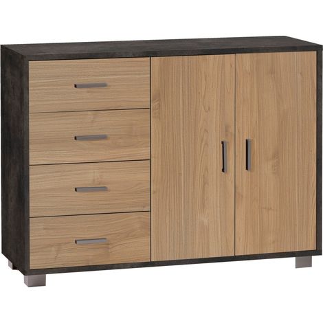 Mobile 2 Ante 4 Cassetti 116L x 41P x h86 – Finitura Nero Opaco e Legno Noce – Sarmog (1/2)