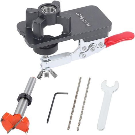 Kit di dima per forare le cerniere, trapano con verricello, utensile per la lavorazione del legno, guida di foratura per cerniere di mobili e montaggio (1/5)