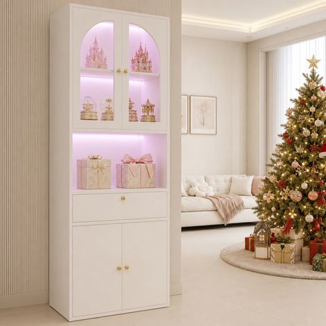 Vitrine LED RGB 70 x 35 x 180 cm, bibliothèque et rangement pour figurines, éclairage multicolore réglable par appli, moderne, blanc (1/5)