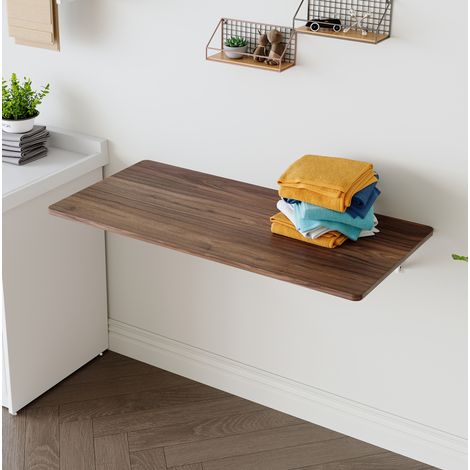 Table murale pliante 80x40x2 cm noyer en MDF avec montage mural et gain de place (1/5)