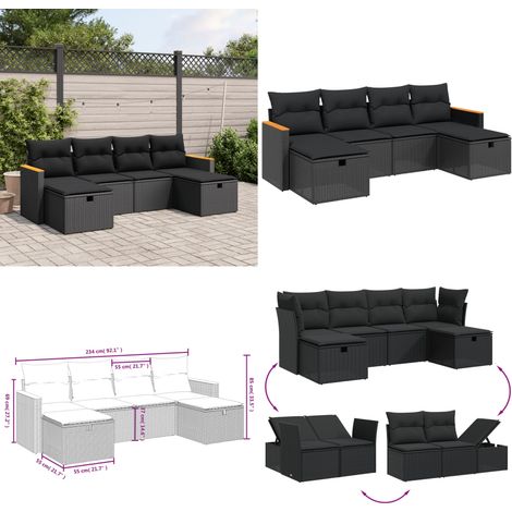 6-tlg. Garten-Sofagarnitur mit Kissen Schwarz Poly Rattan - Gartengestell - Gartenmöbel Set - Outdoor Lounge - Rattan Sessel - Gartenlounge - Home & Living (1/5)