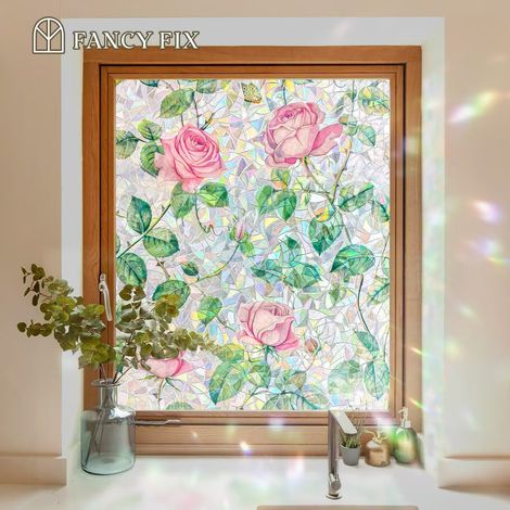 JSSEVN-Film Fenetre Anti Regard Bon Intimité, Film Occultant Fenêtre Effet Arc-en-Ciel, Brise Vue Fenetre Decoratif Anti UV Idéal Maison,44cm x 200cm