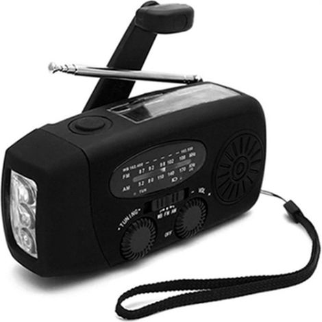 Radio d'urgence noire avec batterie externe intégrée. Radio de route noire. (1/5)