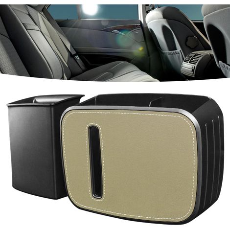 Sac poubelle voiture détachable, support dossier siège auto, boîte de rangement pour déchets, beige (1/5)