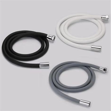 Tubo doccia in silicone da 1,5/2 metri, disponibile nei colori nero, grigio e bianco, tubo flessibile in gomma ad alta pressione e accessori per il bagno (bianco, 1,5 metri) (1/5)