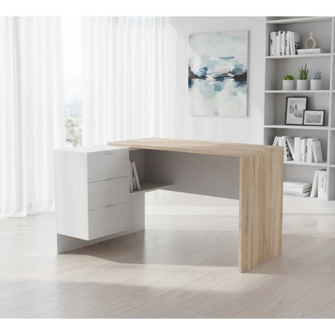Scrivania - 2 Cassetti un Ripiano, Marrone Rovere, -, 145x108x73h cm Linares