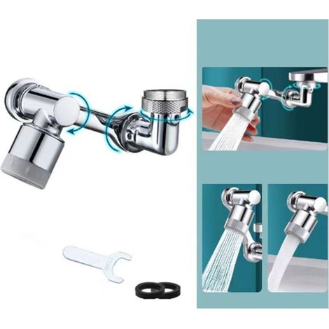 Robinet de rallonge pivotant à 1080° robinet multifonctionnel régulateur de jet robinet pivotant rallonge avec mousseur 2 modes robinet adaptateur avec mousseur universel en laiton (1/4)