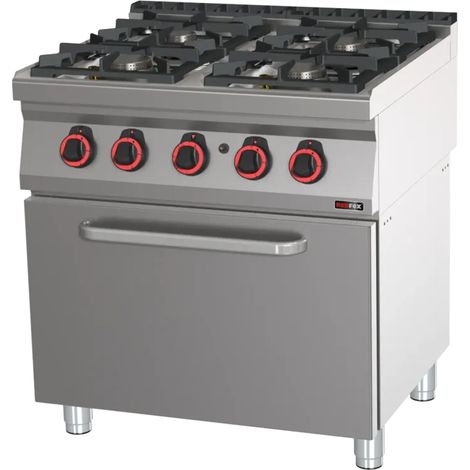 Fourneau à gaz avec four à gaz statique GN 2/1 - 4x brûleur REDFOX - SPT 70/80 21 G - REDFOX
