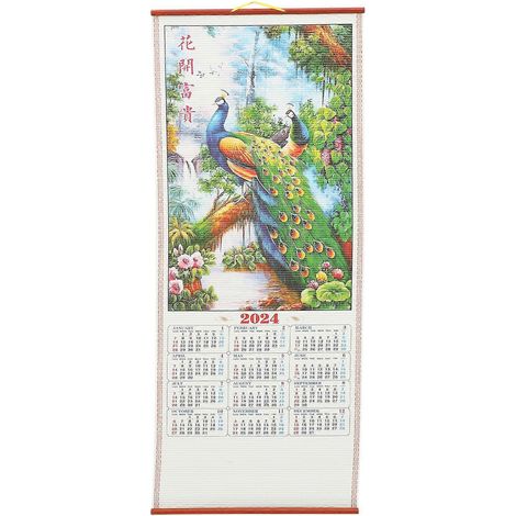 Calendrier suspendu de style chinois 2024, année du Dragon - Décoration-76.2X31.8X1CM (1/4)
