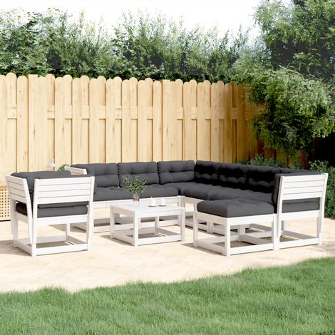 Set muebles jardín con cojines 8 pzas madera maciza pino blanco vidaXL (1/5)