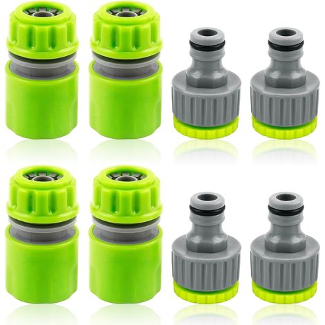 8pcs Raccords Tuyau d'Arrosage, Raccord Robinet Universel Fileté Femelle, 4pcs Tuyau Rapides 1/2 Pouce et 4 Connecteurs de Robinet Fileté 2 en 1 de 3/4 Pouce et 1/2 Pouce, Voiture et Bricolage (1/5)