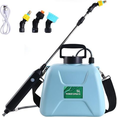 Arrosoir électrique de jardin 5 L, batterie 2400 mAh, longueur jusqu'à 60 cm, pour pulvériser et nettoyer les plantes du jardin - Bleu