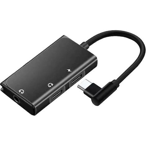 Adaptateur 3 en 1 pour écouteurs USB-C, charge rapide PD60 W, prise audio 3,5 mm, noir (1/5)