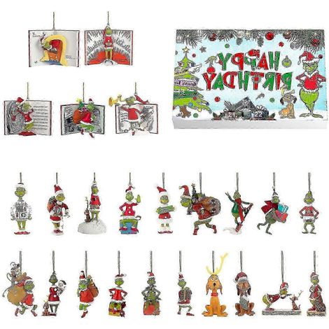 Calendrier de l'Avent (24 jours) - Boîte Surprise - Pendentif Sapin de Noël - Boîte Surprise Grinch