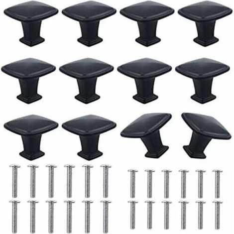 12 Stück 30 mm schwarze quadratische Schrankknöpfe aus Aluminiumlegierung, moderne schwarze Türknöpfe, Küchenmöbelgriffe für Schränke, Schubladen, Buffets, Kleiderschränke, Nachttische, inklusive Schr