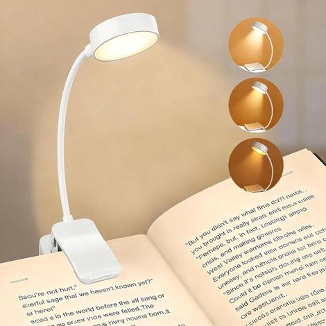 Lámpara de lectura portátil con pinza,lámpara de mesa ajustable,cuello giratorio de 360°,3 temperaturas de color y función de atenuación (1/5)