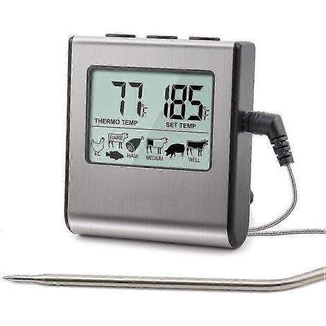 Filiyano-Thermomètre de cuisson numérique, grand écran LCD avec sonde, minuteur pour barbecue et fumoir (1/5)