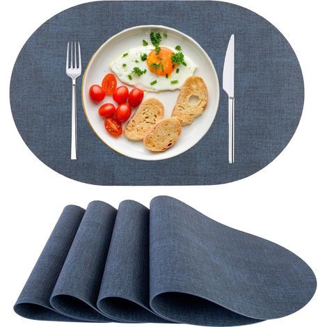 Set of 4 washable, non-slip, heat-resistant PU leather placemats for dining table, kitchen, Christmas, dark blue (1/5)