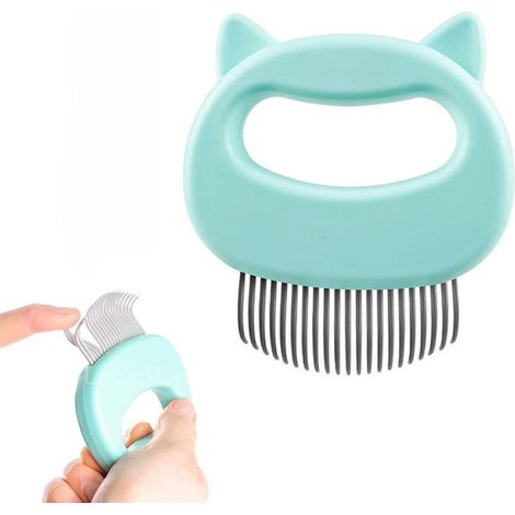 Peine de masaje para gatos, Peine con forma de concha para gatos, Peine quitapelos, Dientes curvos flexibles, 1091,5 cm, conejos, etc, Verde (1/5)