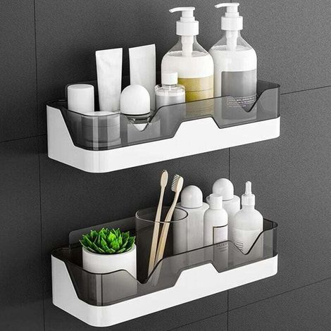 Étagères pour douche, paniers de douche, paniers de rangement, paniers de douche, étagères de salle de bain, étagères murales sans trous, adhésifs transparents, sans perçage (1/4)