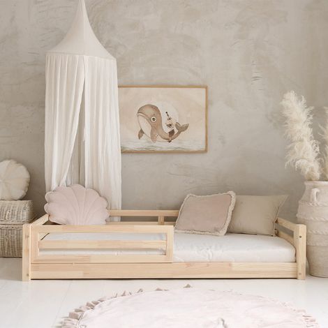 Letto 90x190 con sponda e rete a doghe incluse piedi 1 cm Myléna Bois (1/3)