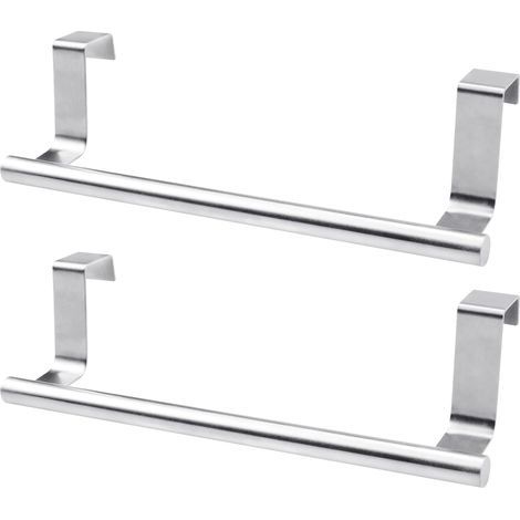2 Pieces (23cm, Silver) Over Door Towel Holder, Bathroom Towel Rack No Drilling, Stainless Steel Hanging Rail for Kitchen Towel Holder