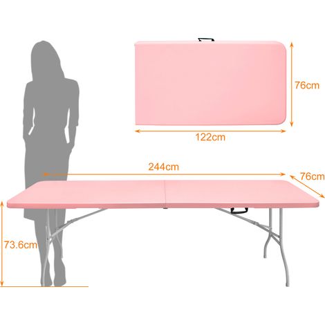 Tavolo pieghevole portatile rosa 244 cm in plastica e ferro, capacità 135 kg, con maniglia (1/5)