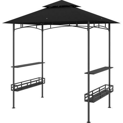Tonnelle de barbecue gris foncé 240x150x257 cm - Auvent de réception avec crochet, étagères et paniers pour jardin