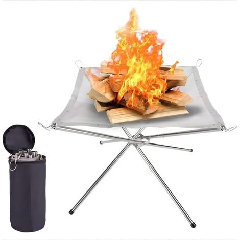 Foyer pliable portable en maille d'acier inoxydable 304, feu de camp de pique-nique avec sac de transport (grand (22" x 22" x 17")