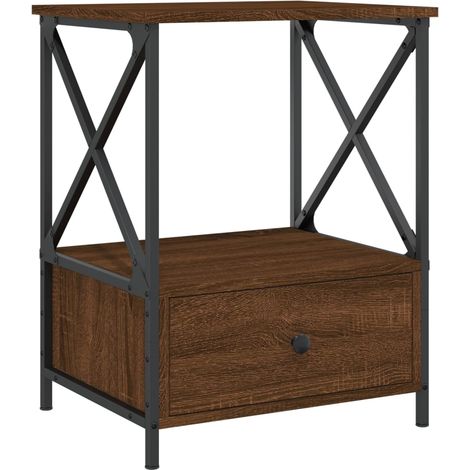 Mesita de noche con cajón y estante 50 x 41 x 65 cm madera contrachapada marrón y hierro DEC033786