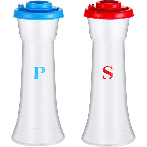Set de 2 salières et poivrières en plastique avec couvercles. Grande salière anti-humidité, poivrière, support à salière et poivrière en forme de sablier pour la maison, la cuisine, les restaurants et (1/4)