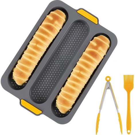 Moule À Baguettes - Silicone Alimentaire Antiadhésif Avec Aération - Pour Cuisson De Pain Français - 3 Alvéoles - 345 X 240 Mm - Température Max 230 °C (1/5)