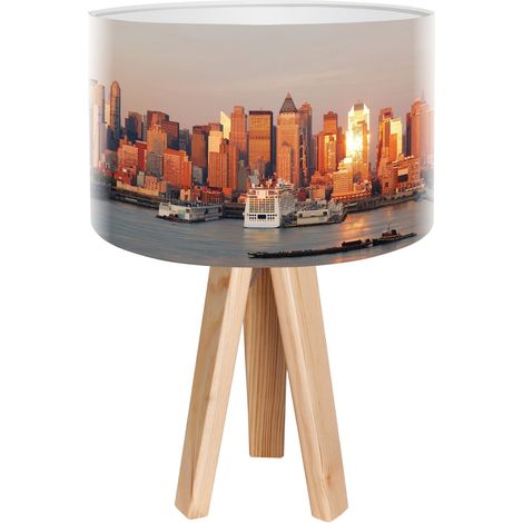 Lampe de chevet city foto-017 - Bois clair, blanc