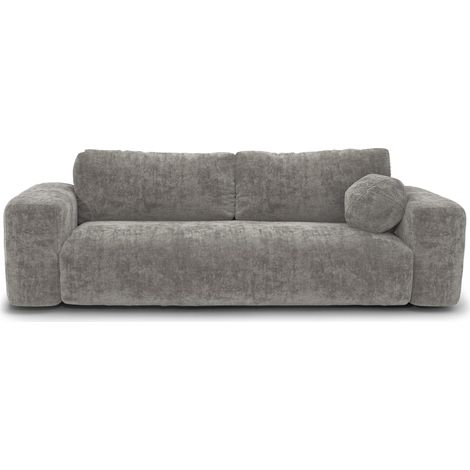 Canapé convertible avec coffre de rangement 4 places en velours texturé gris béton LIOR (1/5)
