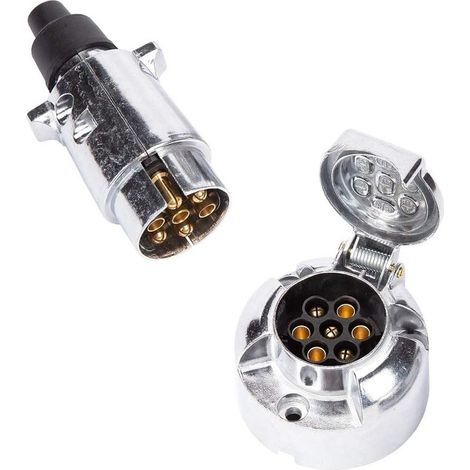 Prise Remorque & Prise 7 Broches Métal, 12V Étanche Prise pour Remorque 7 Broches Mate Prise Attelage 7 Broches, Prise Remorque 7 Broches Convient Aux Camion/RV/Voiture (Alliage d'aluminium) (1/5)