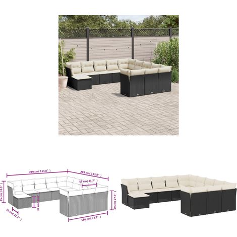 12-tlg. Garten-Sofagarnitur mit Kissen Schwarz Poly Rattan - Gartensofas - Outdoor Möbel - Lounge Set - Rattan Sofa - Gartenlounge - Home & Living (1/3)