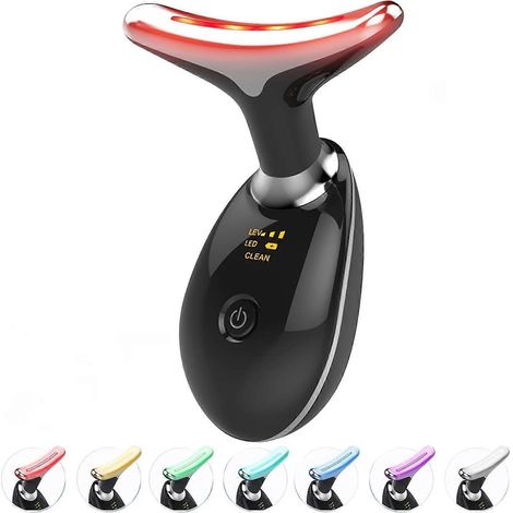 Appareil de massage anti-âge pour le cou et les yeux, 7 couleurs, 3 modes, masseur facial pour le soin de la peau, appareil amincissant anti-rides pour le visage - Noir (1/5)