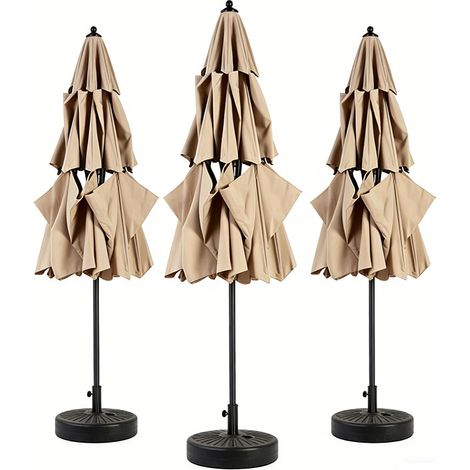 3er-Set  14.8 Ft Double Sided Outdoor Umbrella Rectangular Large with Crank(khaki)(No Base)